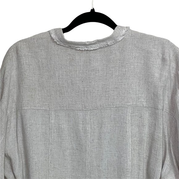Umgee Textured Linen/Cotton Oversized Frayed Collar Draw String Waist Oatmeal Si - Picture 4 of 11